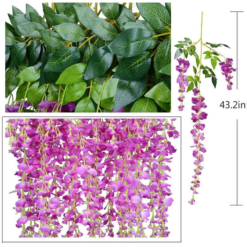 DearHouse 12 Pack 1 Piece 3.6 Feet Artificial Flowers Silk Wisteria Vine Ratta Hanging Flower for Wedding Garden Floral DIY Living Room Office Decor (Purple) - Image 5